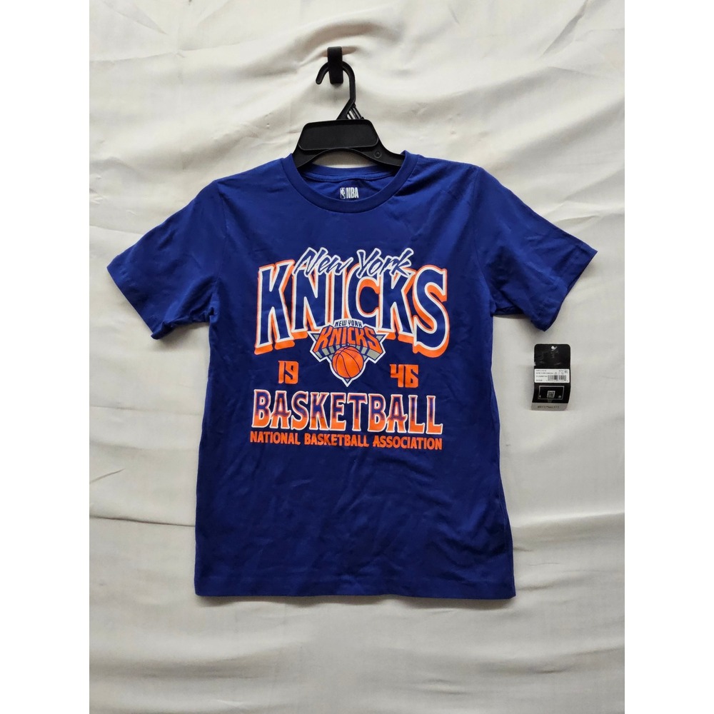 NBA Boys New York Knicks Graphic T-Shirt Blue Cotton Athletic Size Large 12/14